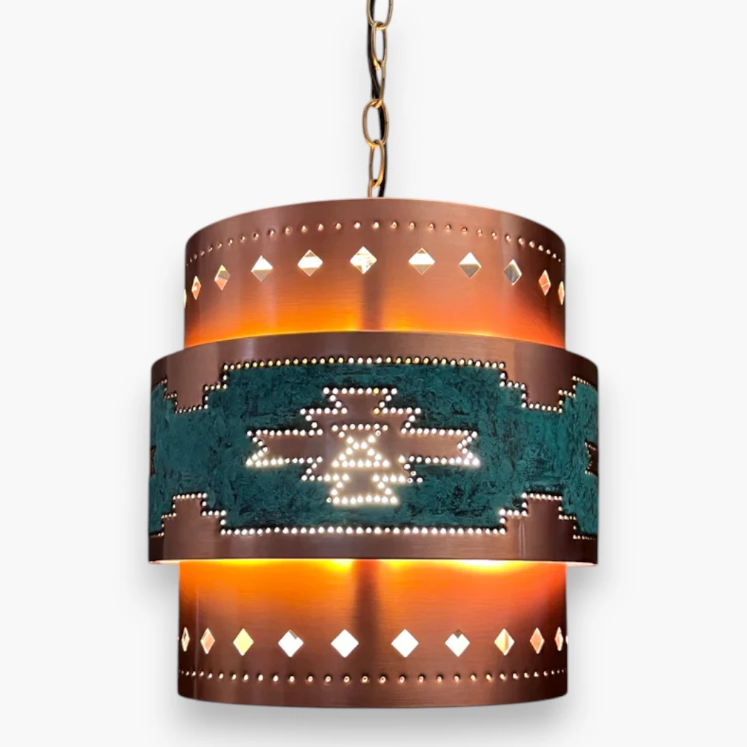 3 Tier Green Pueblo Southwest Pendant Light